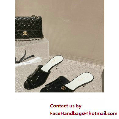 Chanel Heel 5.5cm Patent Lambskin  &  Imitation Pearls Mules G40057 Black 2023